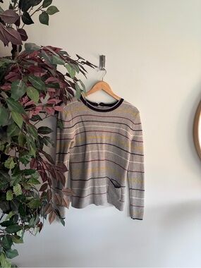 Kew wool Beige Crewneck Sweater with Multicolor Stripes